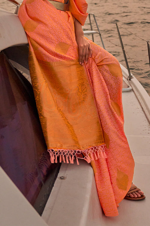 Load image into Gallery viewer, Adorning Peach Soft Banarasi Silk Saree With Arresting Blouse Piece
