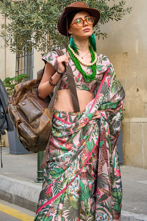 Load image into Gallery viewer, Classy Green Digital Printed Satin Silk Saree With Mesmerising Blouse Piece
