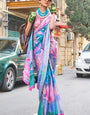 Charming Sky Digital Printed Satin Silk Saree With Girlish Blouse Piece