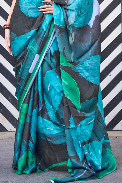 Load image into Gallery viewer, Surpassing Black Digital Printed Satin Silk Saree With Desiring Blouse Piece
