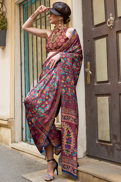 Load image into Gallery viewer, Jazzy Purple Digital Printed Satin Silk Saree With Adorable Blouse Piece
