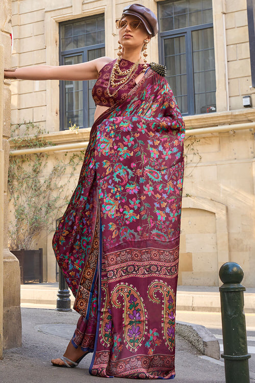 Load image into Gallery viewer, Jazzy Purple Digital Printed Satin Silk Saree With Adorable Blouse Piece
