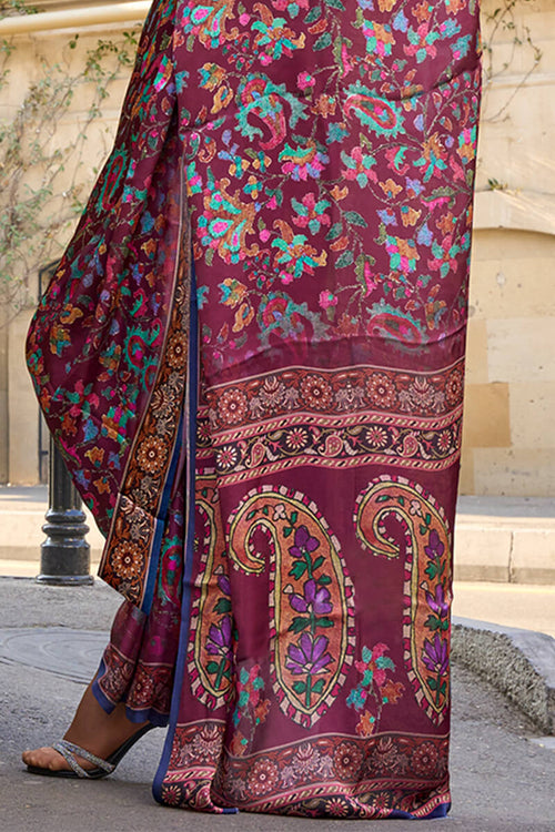 Load image into Gallery viewer, Jazzy Purple Digital Printed Satin Silk Saree With Adorable Blouse Piece
