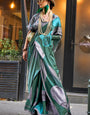 Groovy Dark Green Digital Printed Satin Silk Saree With Flamboyant Blouse Piece