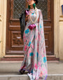 Preferable Grey Digital Printed Satin Silk Saree With Glorious Blouse Piece