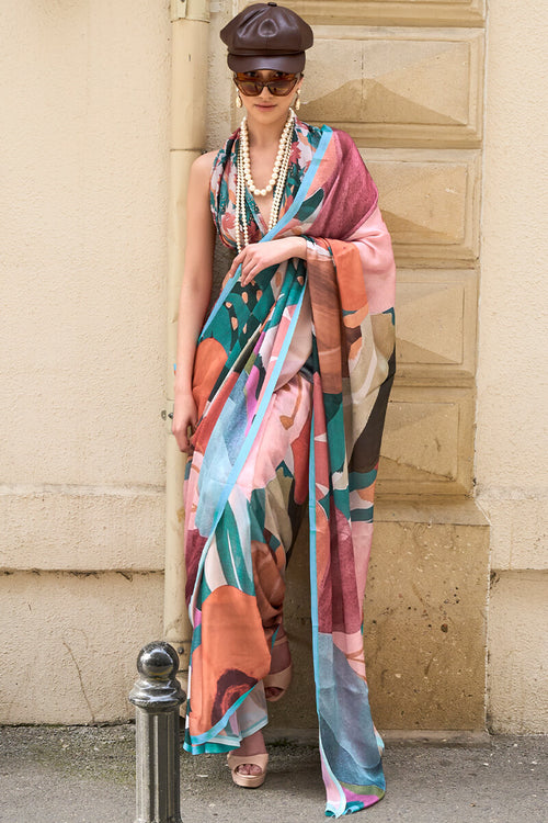 Load image into Gallery viewer, Fairytale Multicolor Digital Printed Satin Silk Saree With Stunner Blouse Piece
