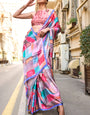 Beleaguer Pink Digital Printed Satin Silk Saree With Desuetude  Blouse Piece