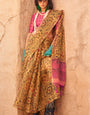 Deserving Mustard Digital Printed Tissue Silk Saree With Impressive Blouse Piece