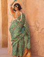 Ethnic Sea Green Digital Printed Tissue Silk Saree With Delightful Blouse Piece