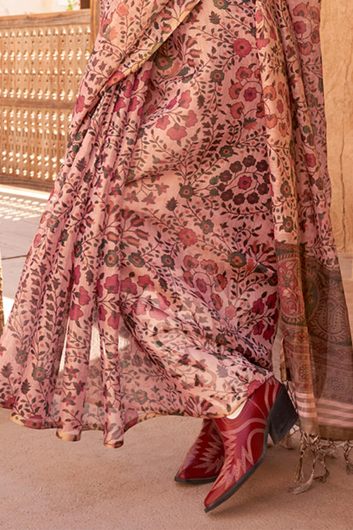 Load image into Gallery viewer, Cynosure Pink Digital Printed Tissue Silk Saree With Imbrication Blouse Piece
