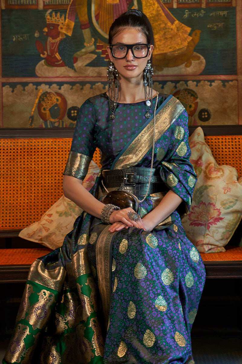 Wonderful Blue Soft Banarasi Silk Saree With Mesmerising Blouse Piece