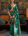 Charming Dark Green Soft Banarasi Silk Saree With Captivating Blouse Piece