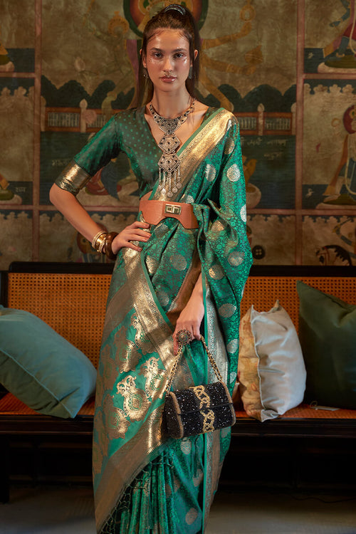 Load image into Gallery viewer, Charming Dark Green Soft Banarasi Silk Saree With Captivating Blouse Piece
