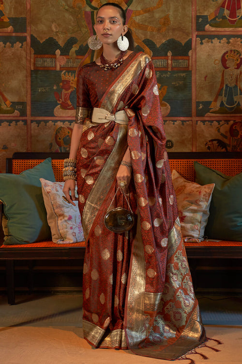 Load image into Gallery viewer, Prominent Brown Soft Banarasi Silk Saree With Flameboyant Blouse Piece
