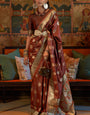 Prominent Brown Soft Banarasi Silk Saree With Flameboyant Blouse Piece