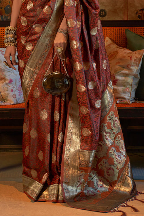 Load image into Gallery viewer, Prominent Brown Soft Banarasi Silk Saree With Flameboyant Blouse Piece
