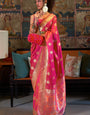 Stunner Dark Pink Soft Banarasi Silk Saree With Traditional Blouse Piece