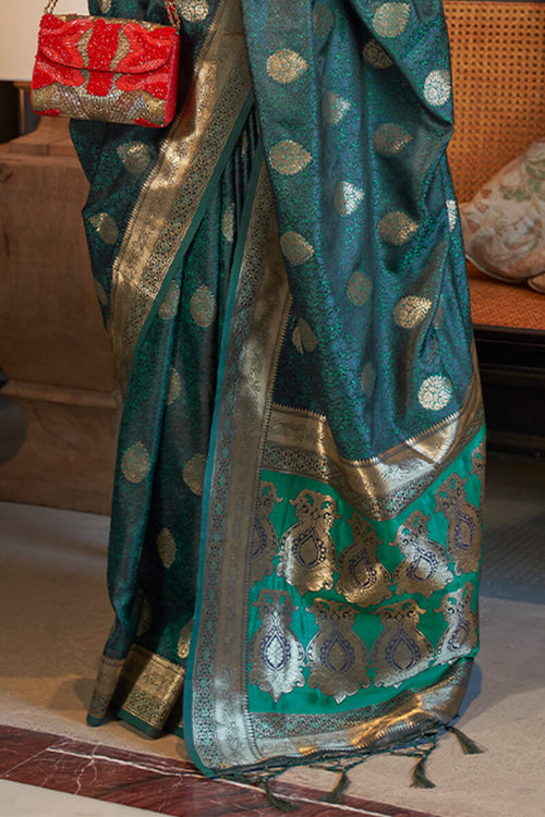 Load image into Gallery viewer, Excellent Rama Soft Banarasi Silk Saree With Chatoyant Blouse Piece
