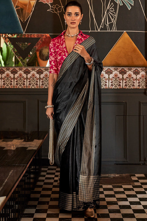 Load image into Gallery viewer, Trendy Black Soft Banarasi Silk Saree With Pretty Blouse Piece
