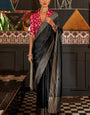 Trendy Black Soft Banarasi Silk Saree With Pretty Blouse Piece