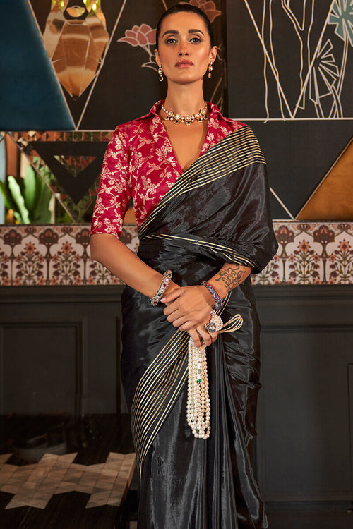 Load image into Gallery viewer, Trendy Black Soft Banarasi Silk Saree With Pretty Blouse Piece
