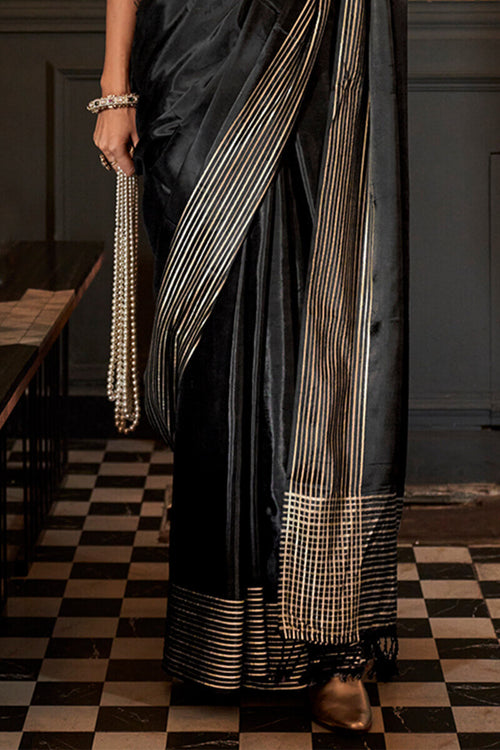 Load image into Gallery viewer, Trendy Black Soft Banarasi Silk Saree With Pretty Blouse Piece
