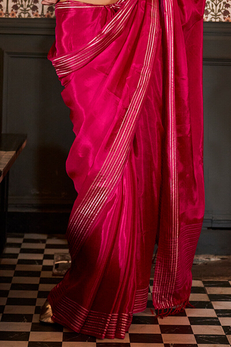 Extraordinary Dark Pink Soft Banarasi Silk Saree With Energetic Blouse Piece