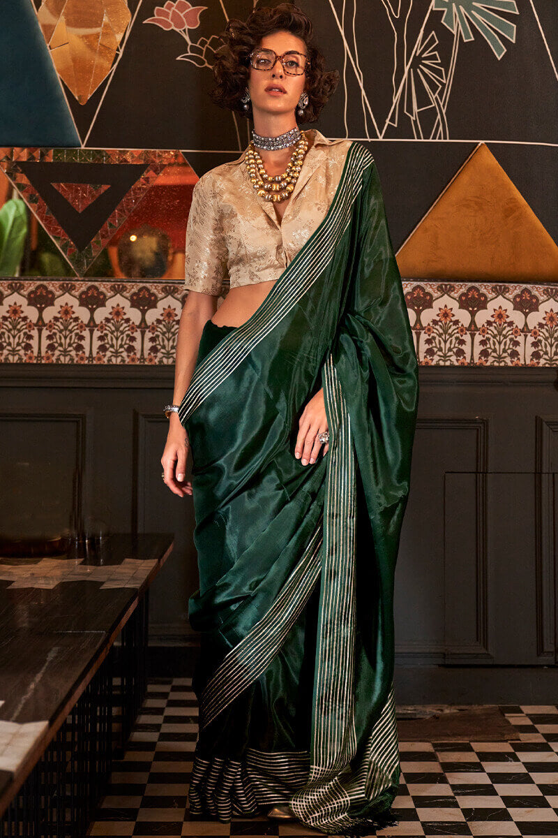 Surpassing Dark Green Soft Banarasi Silk Saree With Arresting Blouse Piece