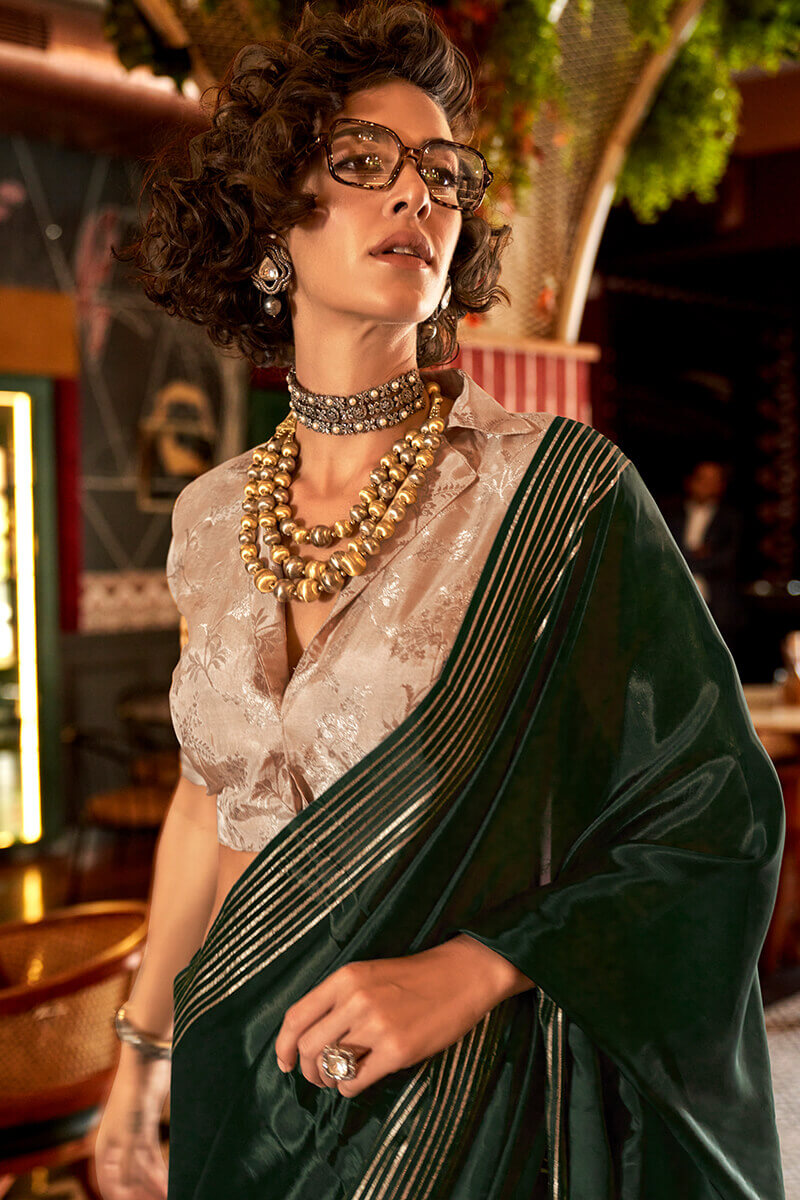 Surpassing Dark Green Soft Banarasi Silk Saree With Arresting Blouse Piece