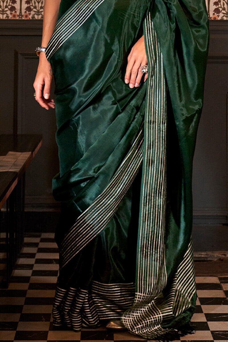 Surpassing Dark Green Soft Banarasi Silk Saree With Arresting Blouse Piece