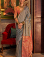 Desuetude Grey Soft Banarasi Silk Saree With Inspiring Blouse Piece