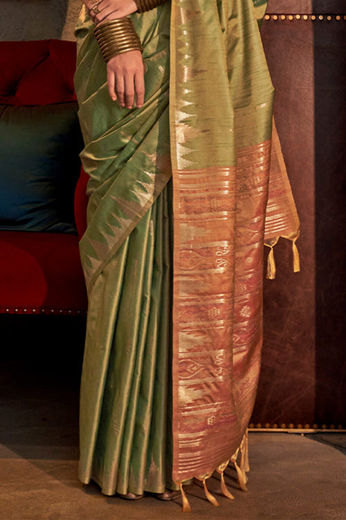 Load image into Gallery viewer, Energetic Mehndi Soft Banarasi Silk Saree With Pretty Blouse Piece
