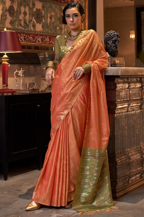 Load image into Gallery viewer, Unique Orange Soft Banarasi Silk Saree With Intricate  Blouse Piece
