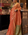 Unique Orange Soft Banarasi Silk Saree With Intricate  Blouse Piece