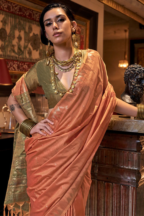 Load image into Gallery viewer, Unique Orange Soft Banarasi Silk Saree With Intricate  Blouse Piece
