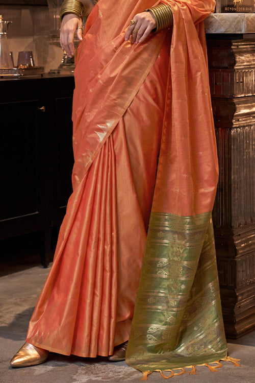 Load image into Gallery viewer, Unique Orange Soft Banarasi Silk Saree With Intricate  Blouse Piece
