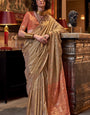 Majesty Dark Beige Soft Banarasi Silk Saree With Fairytale Blouse Piece