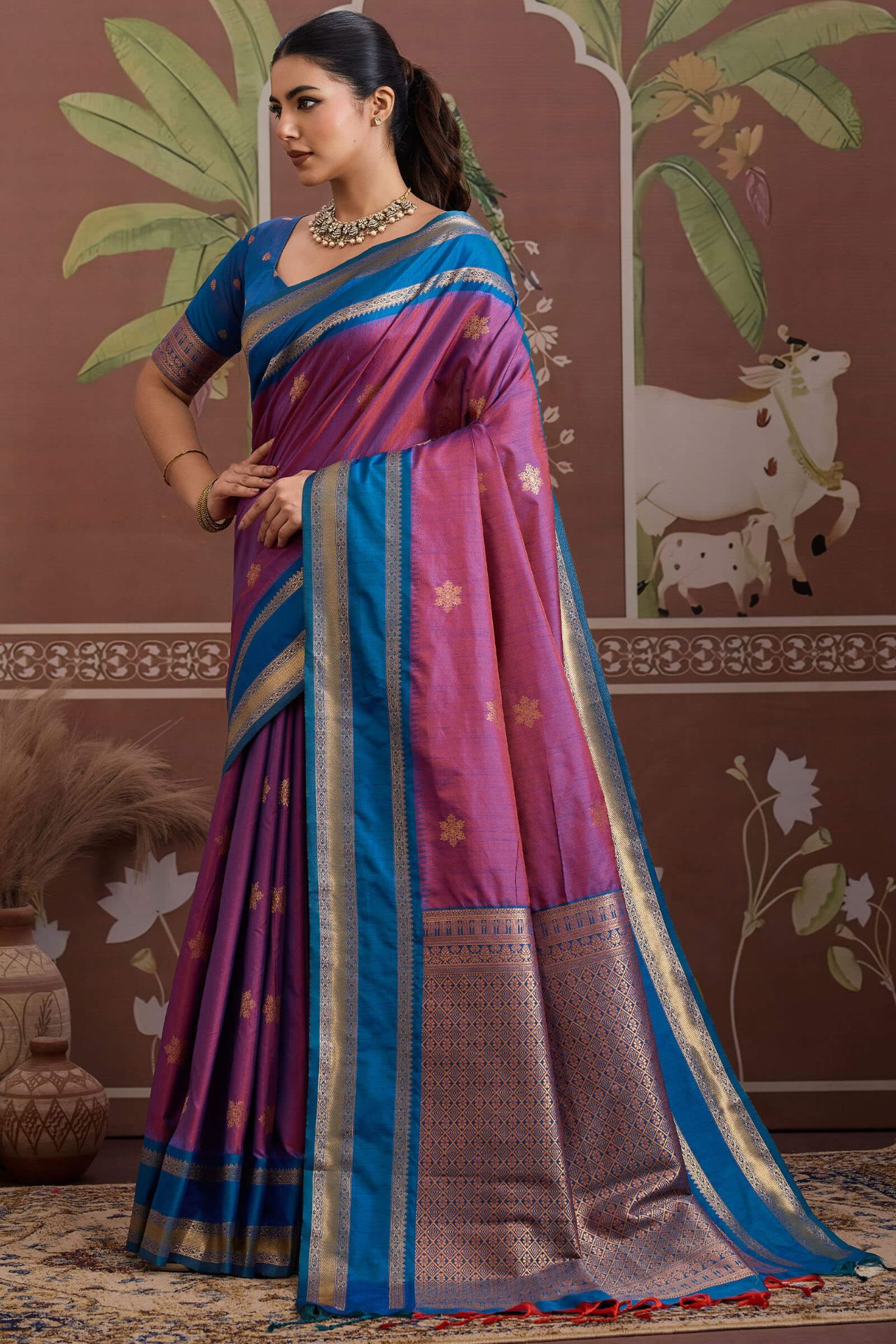 Diaphanous Lavender Banarasi Tussar Silk Saree With Vestigial Blouse Piece
