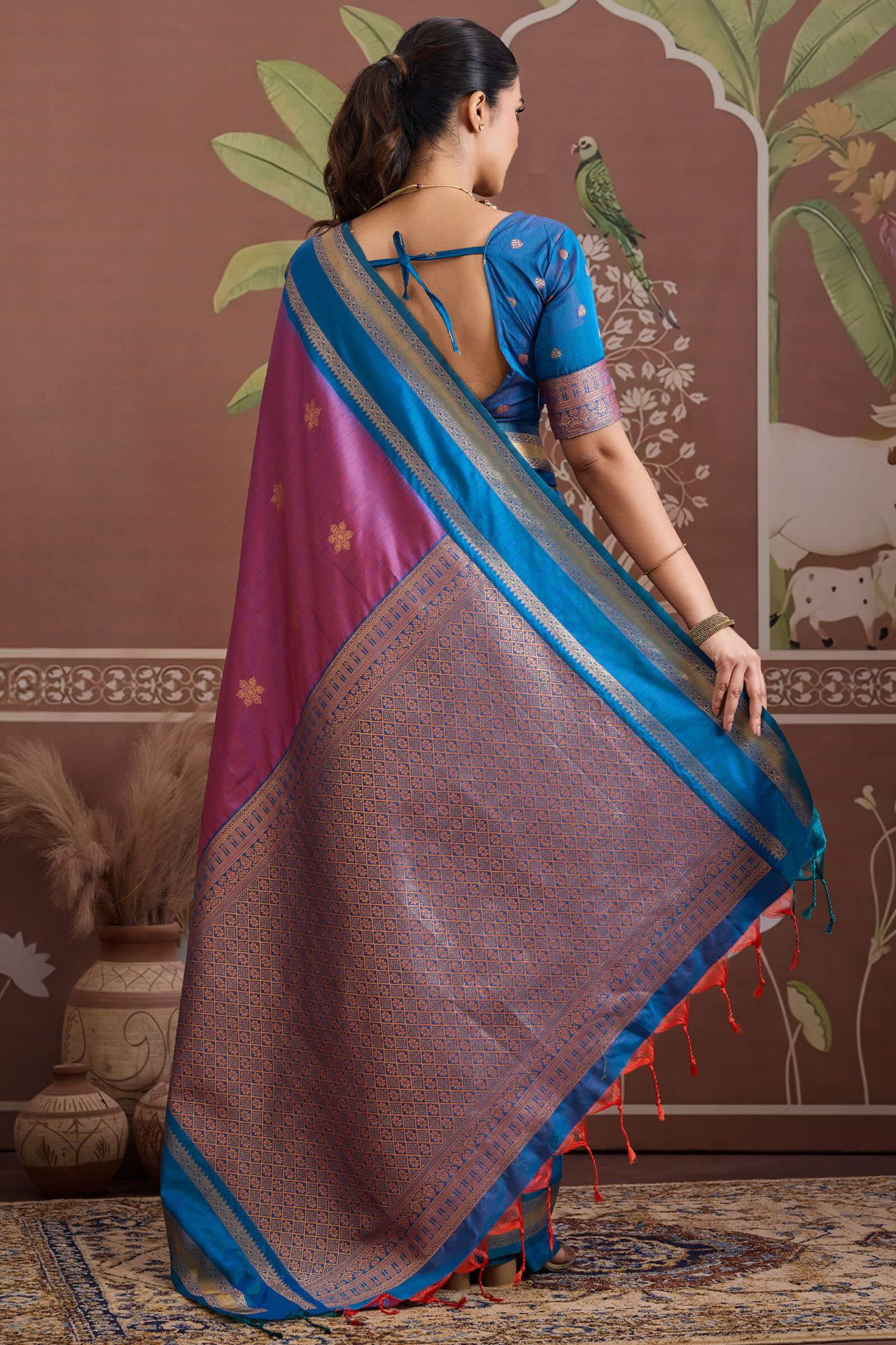 Diaphanous Lavender Banarasi Tussar Silk Saree With Vestigial Blouse Piece