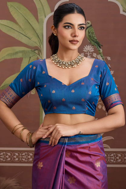 Diaphanous Lavender Banarasi Tussar Silk Saree With Vestigial Blouse Piece