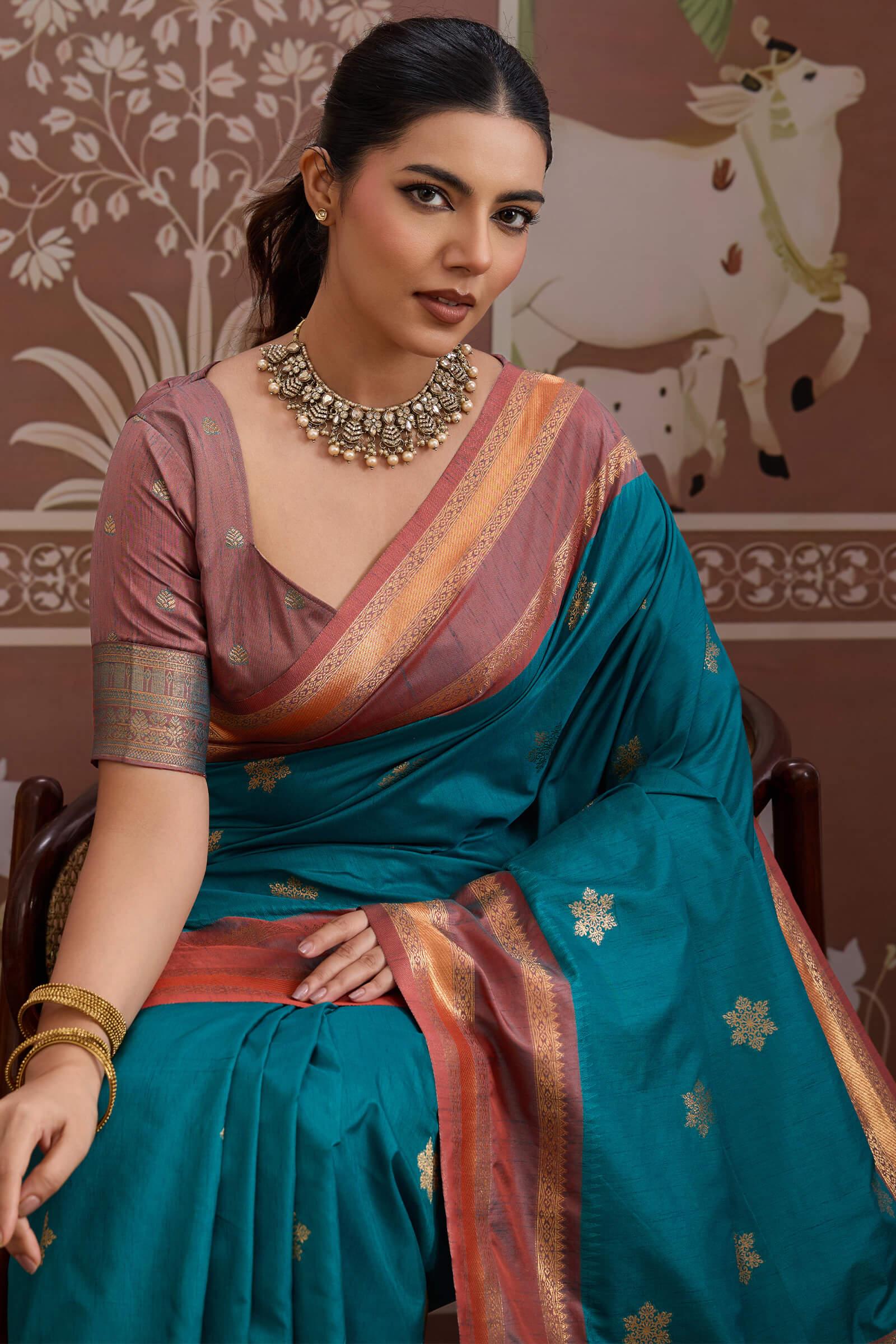 Incredible Blue Banarasi Tussar Silk Saree With Grandiose Blouse Piece
