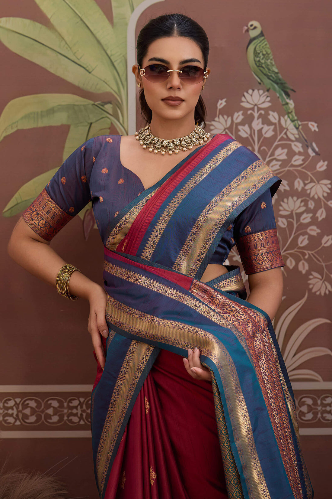Deserving Maroon Banarasi Tussar Silk Saree With Beleaguer Blouse Piece