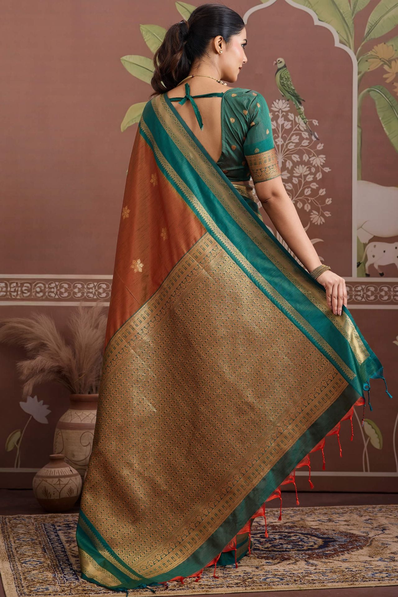 Delightful Brown Banarasi Tussar Silk Saree With Energetic Blouse Piece