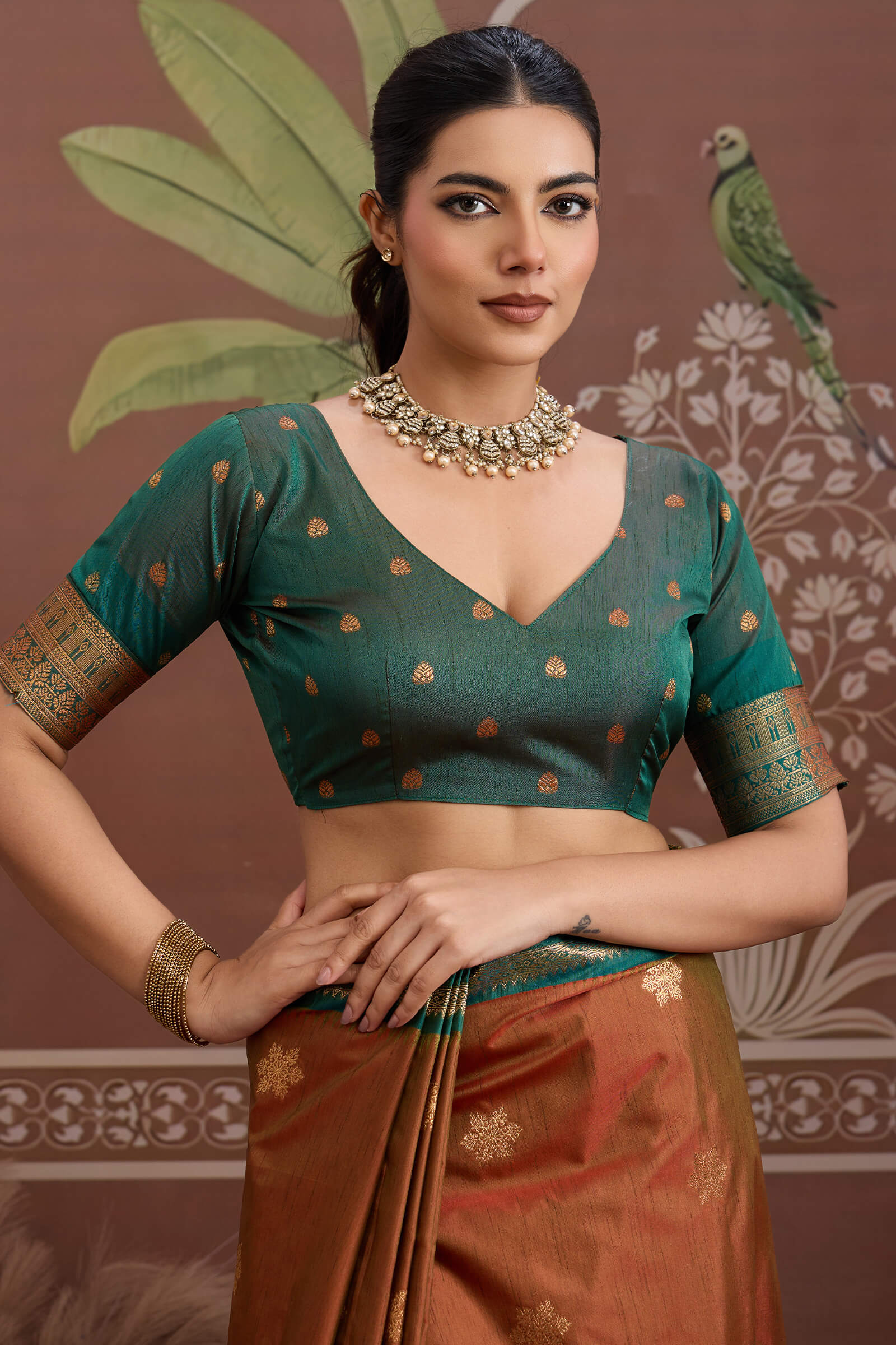 Delightful Brown Banarasi Tussar Silk Saree With Energetic Blouse Piece