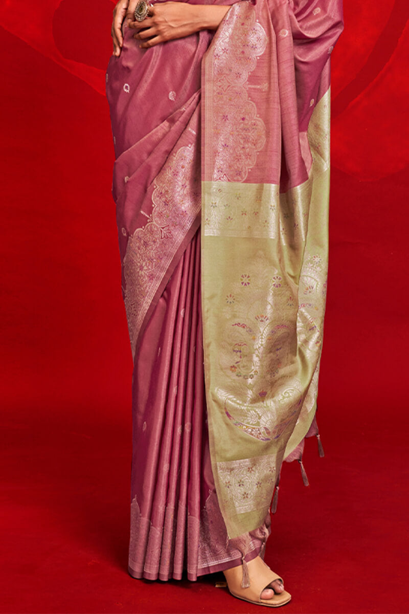 Incredible Pink Soft Banarasi Silk Saree With Fragrant Blouse Pieced