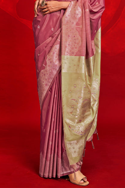 Incredible Pink Soft Banarasi Silk Saree With Fragrant Blouse Pieced