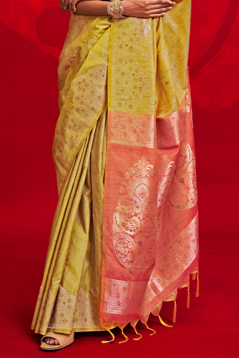 Rhapsody Yellow Soft Banarasi Silk Saree With Ravishing Blouse Piece
