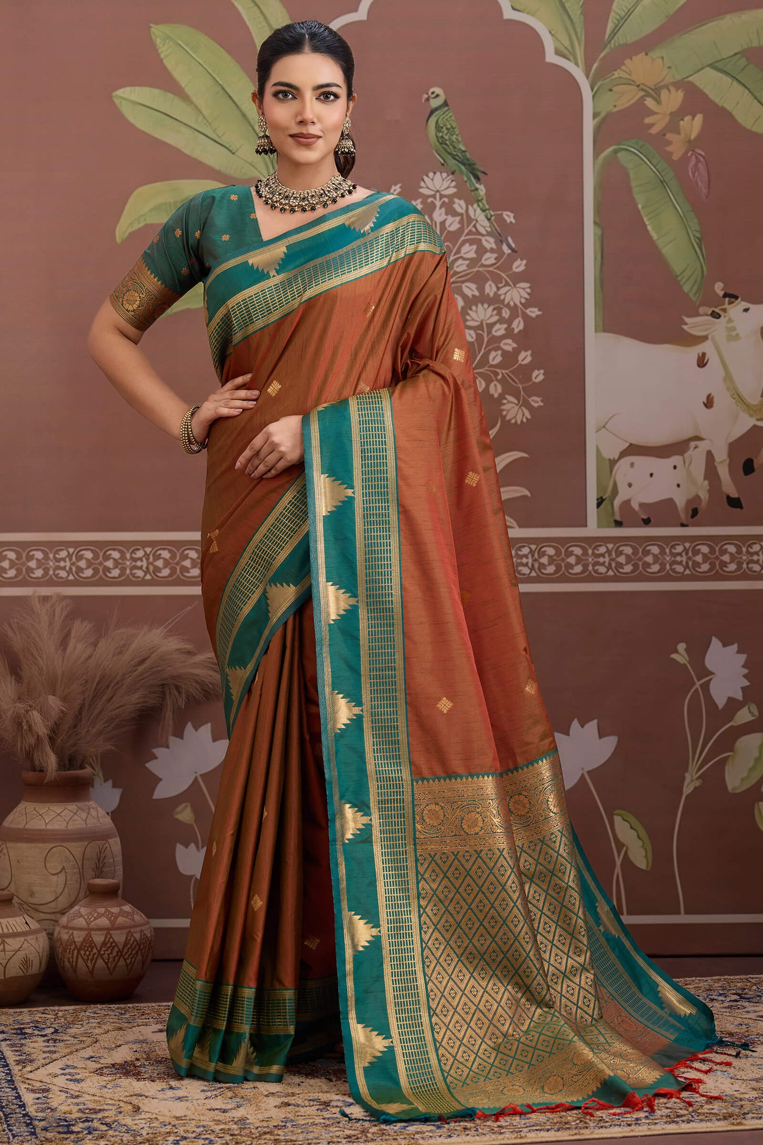 Elegant Brown Banarasi Tussar Silk Saree With Ineffable Blouse Piece