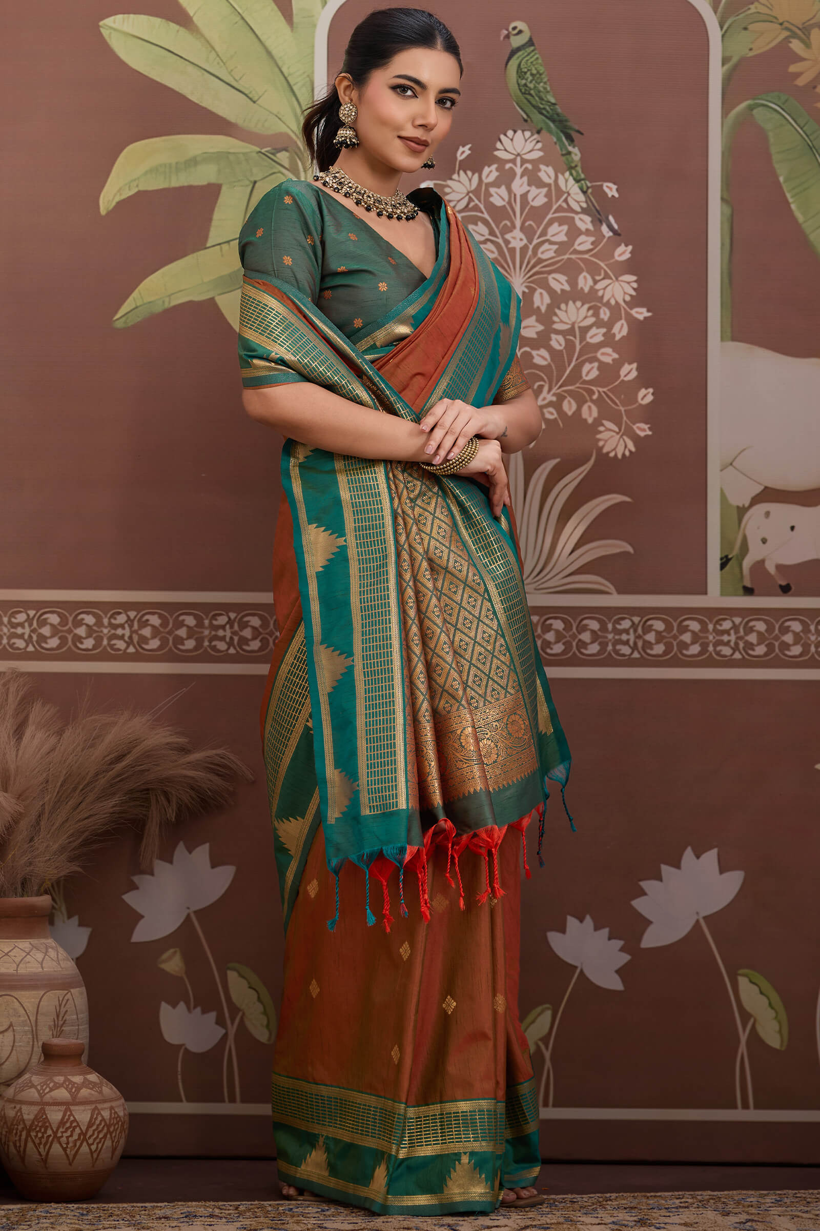 Elegant Brown Banarasi Tussar Silk Saree With Ineffable Blouse Piece
