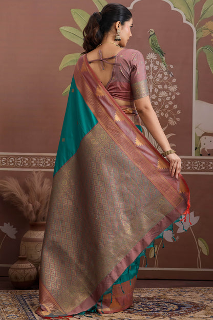 Extraordinary Rama Banarasi Tussar Silk Saree With Breathtaking Blouse Piece